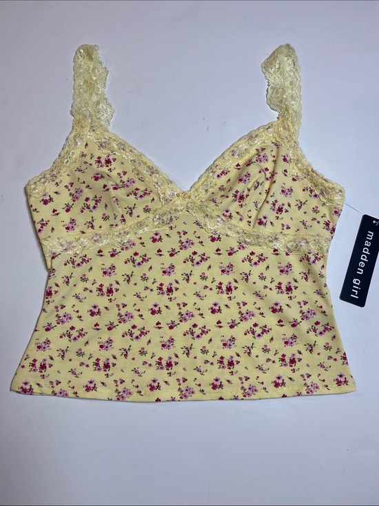 Madden Girl Tops - Madden Girl Juniors XLarge Lace Trim Yellow Floral Cami Tank Top New D27e